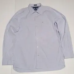 C762 トミーヒルフィガー　長袖シャツ　ストライプ柄 水色　L