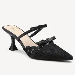 6 23 cosy Island レディース ブラック レース ミュール ヒール