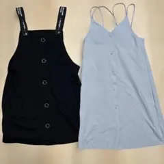 ボタン付きジャンバースカート（黒・水色）2着