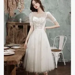 ホワイトパーティードレス　卒業式謝恩会かわいい二次会ワンピース