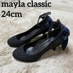 mayla classic マイラクラシック リボン付きブラックドットパンプス