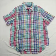 ♡ラルフ ローレン マドラスチェック リネン半袖シャツ Mサイズ メンズ