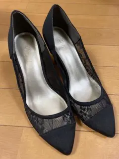 エメ　AIMER ブラック レース ヒール ポインテッドトゥ　パンプス　Sサイズ