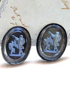 128 ヴィンテージイヤリングクリアブルーガラス ヨーロッパ製西ドイツインタリオ