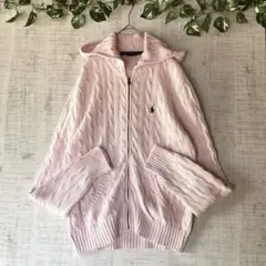 ラルフローレン フード付きケーブルニット フルジップパーカー ベビーピンク L