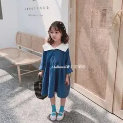 韓国こども服 ウエスタン風ワンピース ブルー １３０㎝
