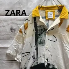 ZARA アート 総柄 オープンカラーシャツ レーヨンシャツ 半袖シャツ Sのサムネイル