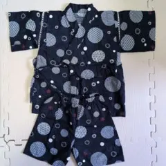 甚平 紺色に白い円形模様 上下セット