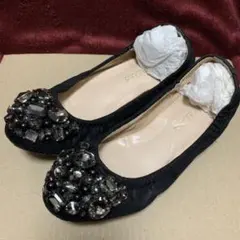 carinoモードエジャコモカリーノ★ビジュー付きフラットバレエシューズ