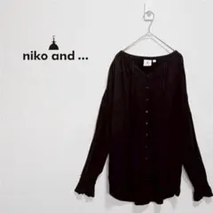 ニコアンド　EcoVeroヒラ袖ブラウス　リネン混　ギャザー　ブラック　羽織　Mのサムネイル