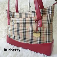 Burberry✨バーバリー ノバチェック トートバッグ チャーム付 レッド