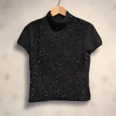 90s LANCEL 半袖ニット モックネック ビジュー付き ブラックのサムネイル