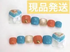 現品発送/ピーコック柄フリンジフットネイルチップ