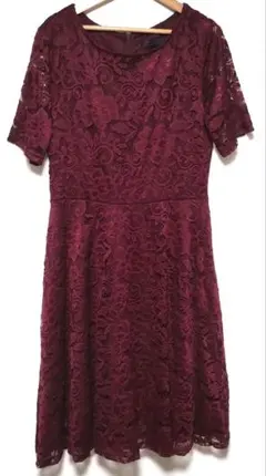 美品　DRESSTELLS 総レース パーティードレス ボルドー Lサイズ