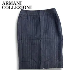 ARMANI アルマーニ ストライプ柄 リネン麻 膝丈タイトスカート グレー M
