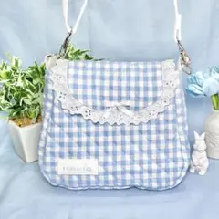 いとまきポシェット (水色チェック)