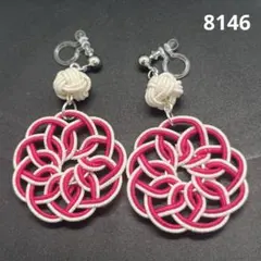 ハンドメイド【水引】ノンホールピアス　白×桃色