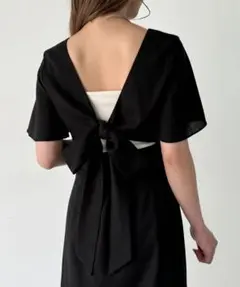 @mi 様専用JUNOAH リネンライクバックリボンセミマーメイドワンピース黒