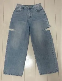 サイドカット ワイドデニムパンツ ライトブルーのサムネイル