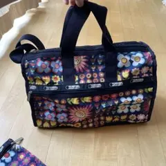 レスポートサック　ボストン形ショルダーバッグ　ネイビー　花柄