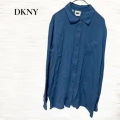 DKNY/シルクシャツブラウス/Ｌ相当/とろみ/オーバーサイズ/ブルー/羽織りのサムネイル