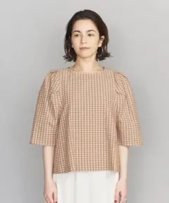 値下げ【美品】BEAUTY & YOUTH チェック パフスリーブ ブラウス