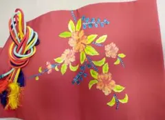 着物 帯と飾り帯のセット 　朱色　花柄のサムネイル