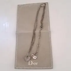 クリスチャンディオールネックレス ハート ロゴ ラインストーン シルバー