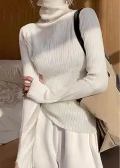 サムホール付き タートルネック リブニット トップス[cu443]