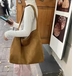 《新品》トートバッグ スエード ワンショルダー 肩掛け 合成皮革 キャメル