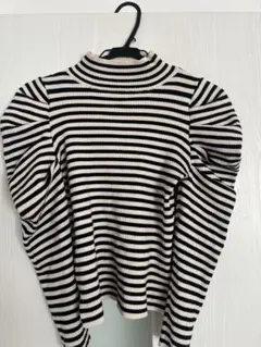 ストライプニットセーター ハイネック パフスリーブ