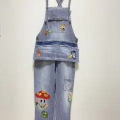 【グラングラウンド 】GRAND GROUND刺繍ヒッコリーオーバーオール M