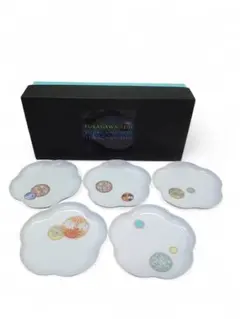 未使用　希少　深川製磁　寿赤絵梅型銘々皿揃 5枚セット