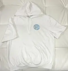 美品　GAP パーカー　半袖　オフホワイトベージュ　XL バックプリント