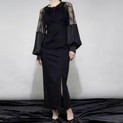 ③Ezick ドレスセット レーストップス タイトシルエット モード系 スリット