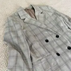 美品薄手♣︎GU♣︎ダブルブレストジャケット【L】 グレー　チェック総柄 ゆったり