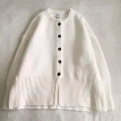 アダムエロペ　アルパカ混　ローゲージクルーネックカーディガン　FREE ホワイト