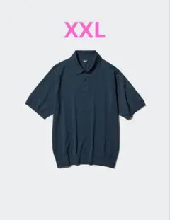 ウォッシャブルニット　ポロセーター　半袖　UNIQLO　ネイビー　ブルー