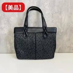 未使用】印傳屋 ハンドバッグ トートバッグ 花唐草柄 ブラック ち13