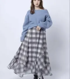 【美品】アプワイザーリッシェ ベルト付イレヘムエアリーチェックスカート