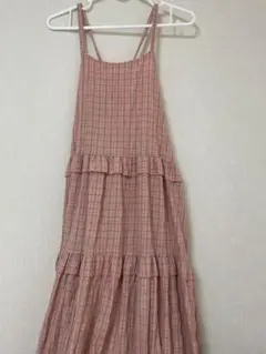 フリルチェックロングキャミワンピース