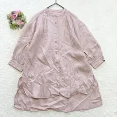 美品 石見銀山 群言堂 登美 リネン100% チェック柄 ブラウス 長袖 