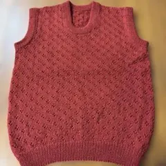 昭和レトロ ハンドメイド 赤 ニットノースリーブベスト