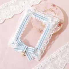 B8サイズ　トレカケースデコ　硬質ケース　硬化ケース　レースデコ　ブルーチェック