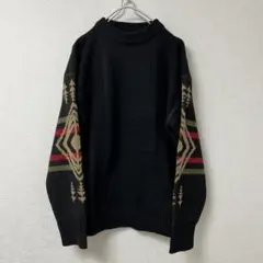 Lサイズ ネイティブ柄 ニット セーター ブラック ビッグクロス 総柄 古着系