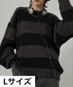 【Alfred Alex】ボーダーバルキーワッフル オーバーサイズニットLサイズ