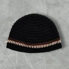 211-5クラッシャーハット　古着　クロシェハット　ビーニー　ブラック
