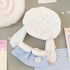 10-15cmぬいぐるみ用 うさ耳帽子とワンピースセット(青)のサムネイル