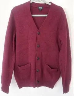 UNIQLO プレミアムラム Vネックカーディガン S ウール100 赤 レッド