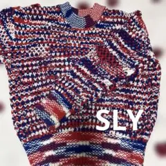 SLY ストライプ 厚手ニットセーター 長袖 赤青白